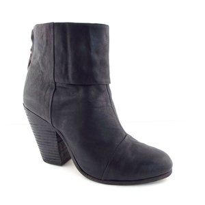 RAG & BONE Black Leather Cap Toe Block Heel Booties 38.5